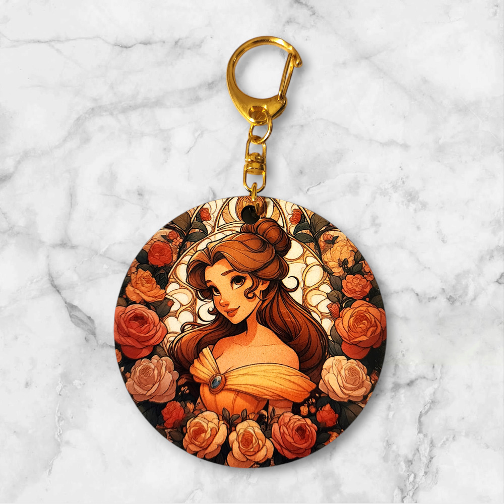 Princess Belle Beauty and the Beast Floral Fan Art Keychain / Bag Clip